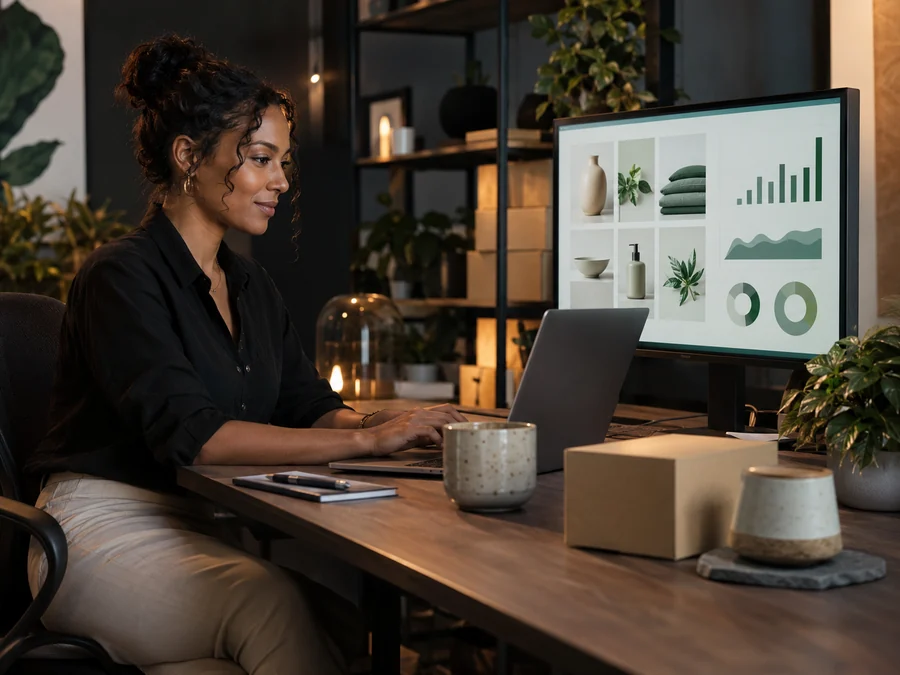 E-commerce workspace with products and analytics
