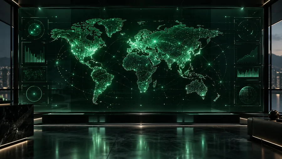 Connected world map representing organized market evidence